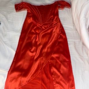 Red bodice high slit dress